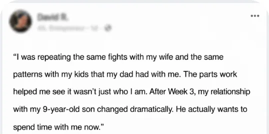 Facebook testimonial from David R., 4x entrepreneur